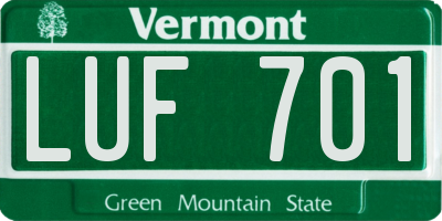 VT license plate LUF701