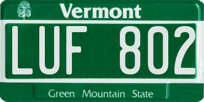 VT license plate LUF802