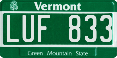 VT license plate LUF833