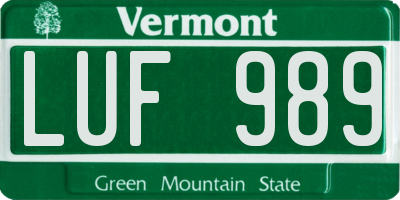 VT license plate LUF989