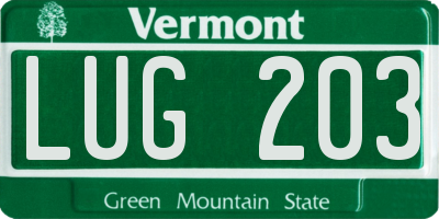 VT license plate LUG203