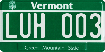 VT license plate LUH003