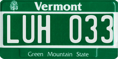 VT license plate LUH033