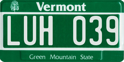 VT license plate LUH039