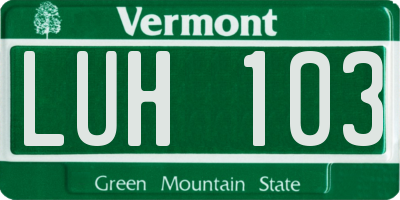 VT license plate LUH103