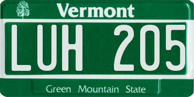 VT license plate LUH205