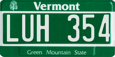 VT license plate LUH354
