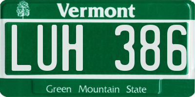 VT license plate LUH386