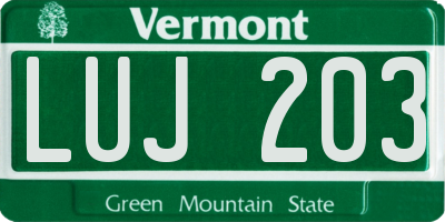 VT license plate LUJ203