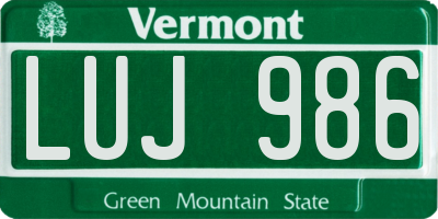 VT license plate LUJ986