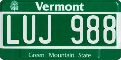 VT license plate LUJ988