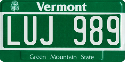 VT license plate LUJ989