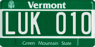 VT license plate LUK010