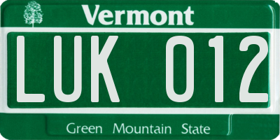 VT license plate LUK012