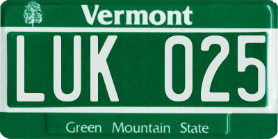 VT license plate LUK025