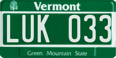 VT license plate LUK033