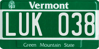 VT license plate LUK038