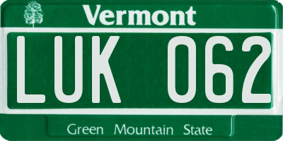 VT license plate LUK062