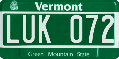 VT license plate LUK072