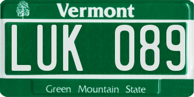 VT license plate LUK089
