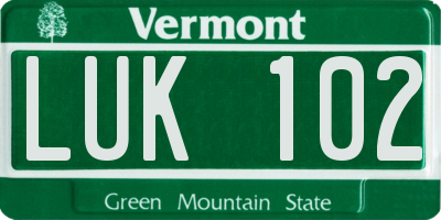 VT license plate LUK102