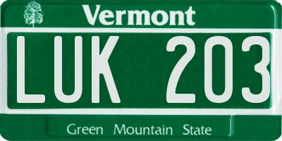 VT license plate LUK203