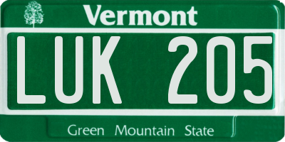 VT license plate LUK205