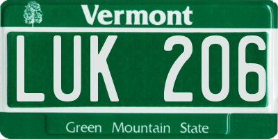 VT license plate LUK206