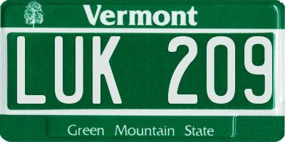 VT license plate LUK209