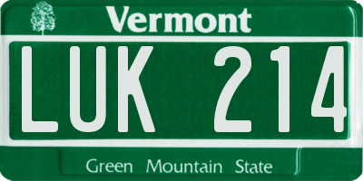 VT license plate LUK214