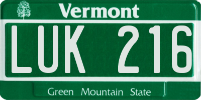 VT license plate LUK216