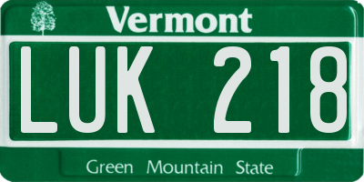 VT license plate LUK218