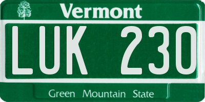 VT license plate LUK230