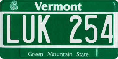 VT license plate LUK254
