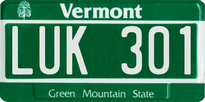 VT license plate LUK301
