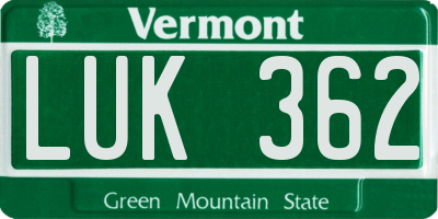 VT license plate LUK362