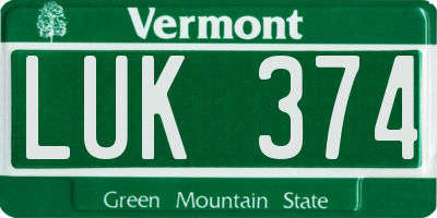 VT license plate LUK374