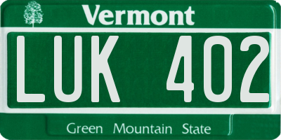 VT license plate LUK402