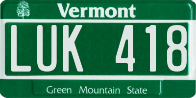 VT license plate LUK418
