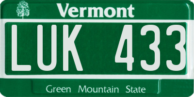 VT license plate LUK433