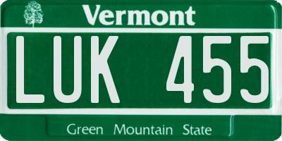 VT license plate LUK455