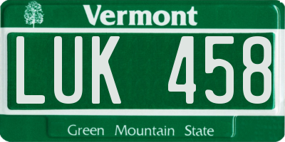 VT license plate LUK458