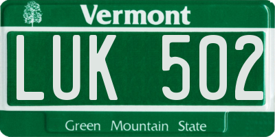 VT license plate LUK502