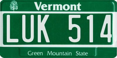 VT license plate LUK514