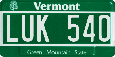 VT license plate LUK540