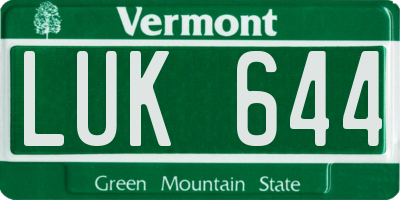 VT license plate LUK644