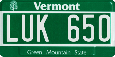 VT license plate LUK650