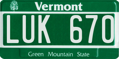 VT license plate LUK670