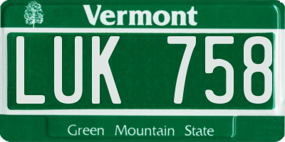 VT license plate LUK758