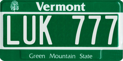 VT license plate LUK777